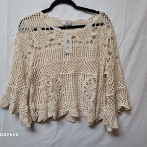 Crochet Knit Boho Top in Cream
